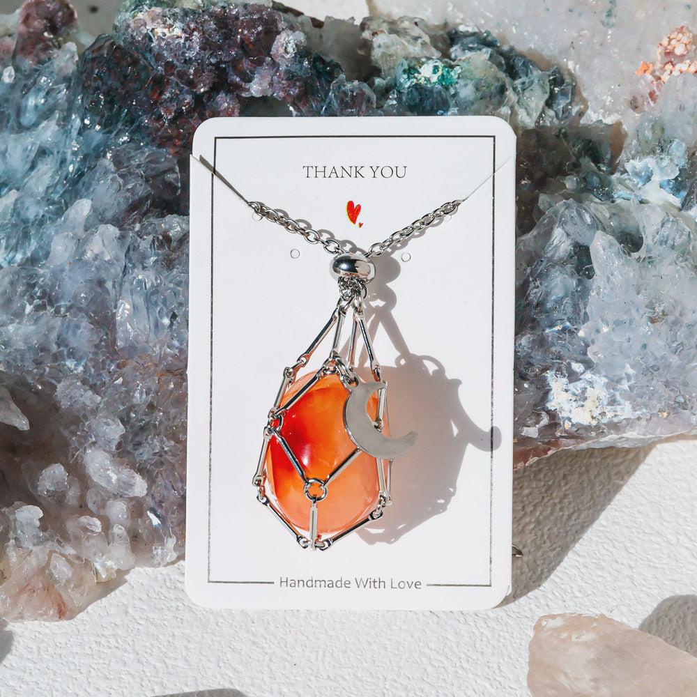 【Moon】Natural Crystal Adjustable Sliver & Golden Necklace — Tumbled/Point