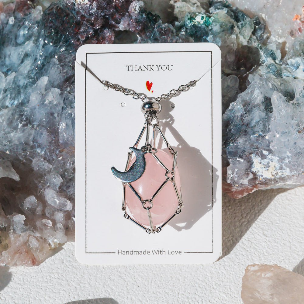 【Moon】Natural Crystal Adjustable Sliver & Golden Necklace — Tumbled/Point