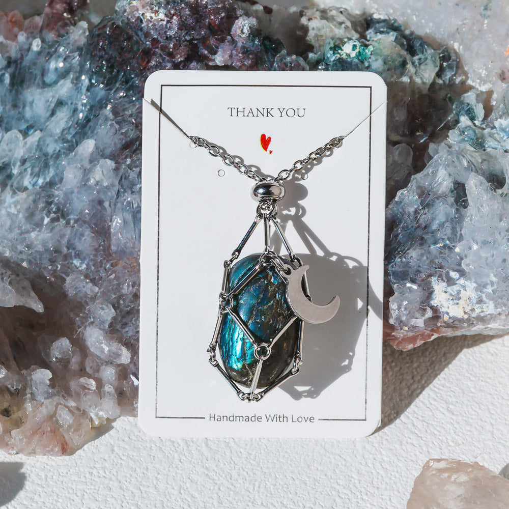 【Moon】Natural Crystal Adjustable Sliver & Golden Necklace — Tumbled/Point