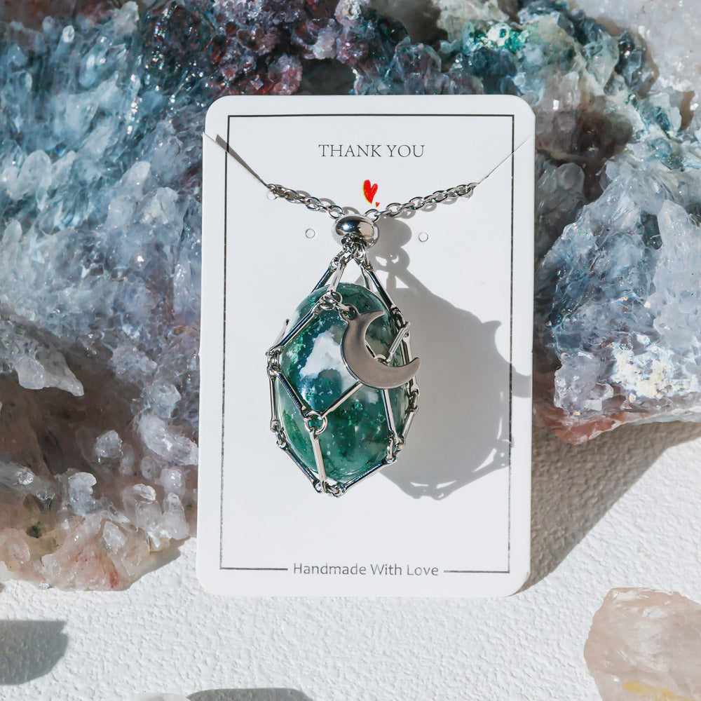 【Moon】Natural Crystal Adjustable Sliver & Golden Necklace — Tumbled/Point