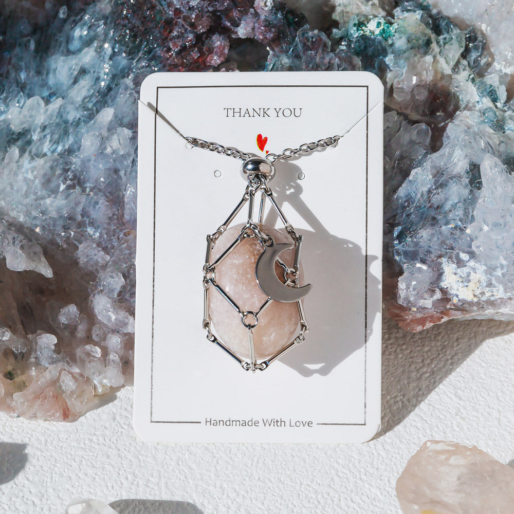 【Moon】Natural Crystal Adjustable Sliver & Golden Necklace — Tumbled/Point