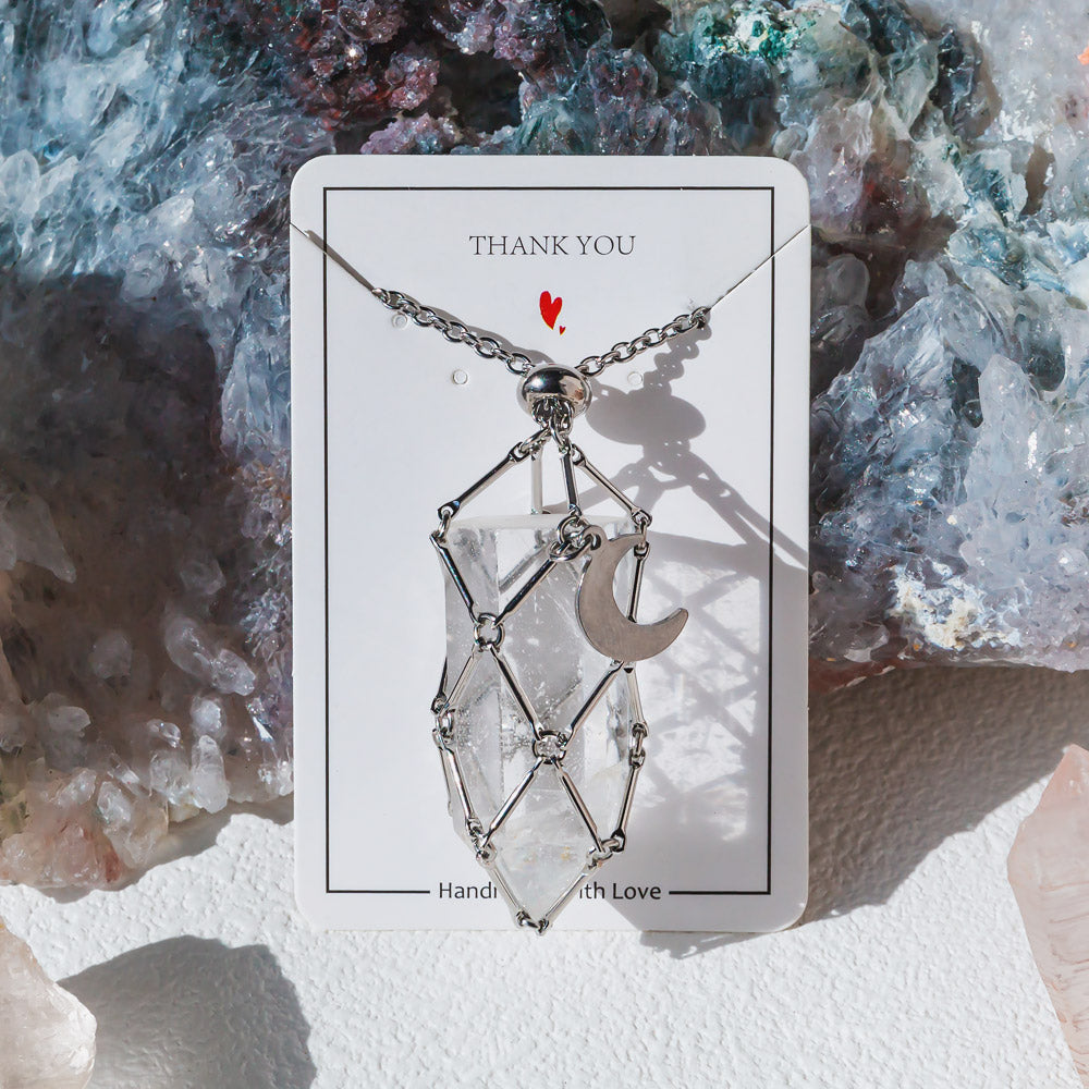 【Moon】Natural Crystal Adjustable Sliver & Golden Necklace — Tumbled/Point