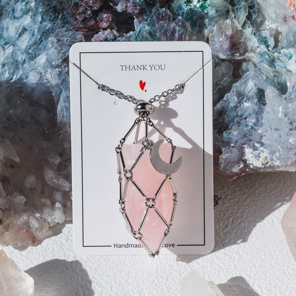 【Moon】Natural Crystal Adjustable Sliver & Golden Necklace — Tumbled/Point