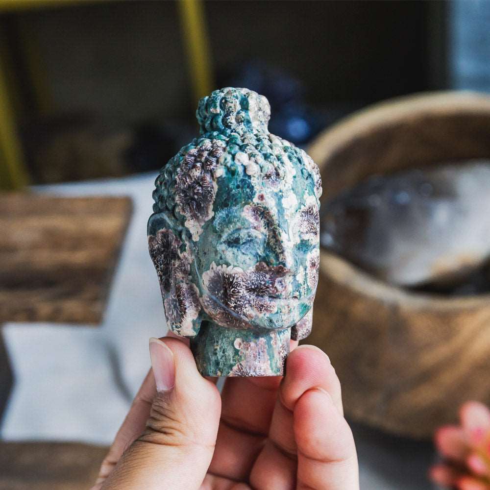 Reikistal 3'' Russia Flower Agate Buddha's Head