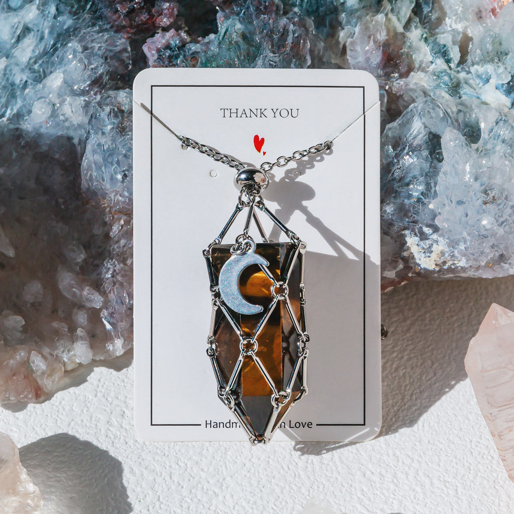 【Moon】Natural Crystal Adjustable Sliver & Golden Necklace — Tumbled/Point