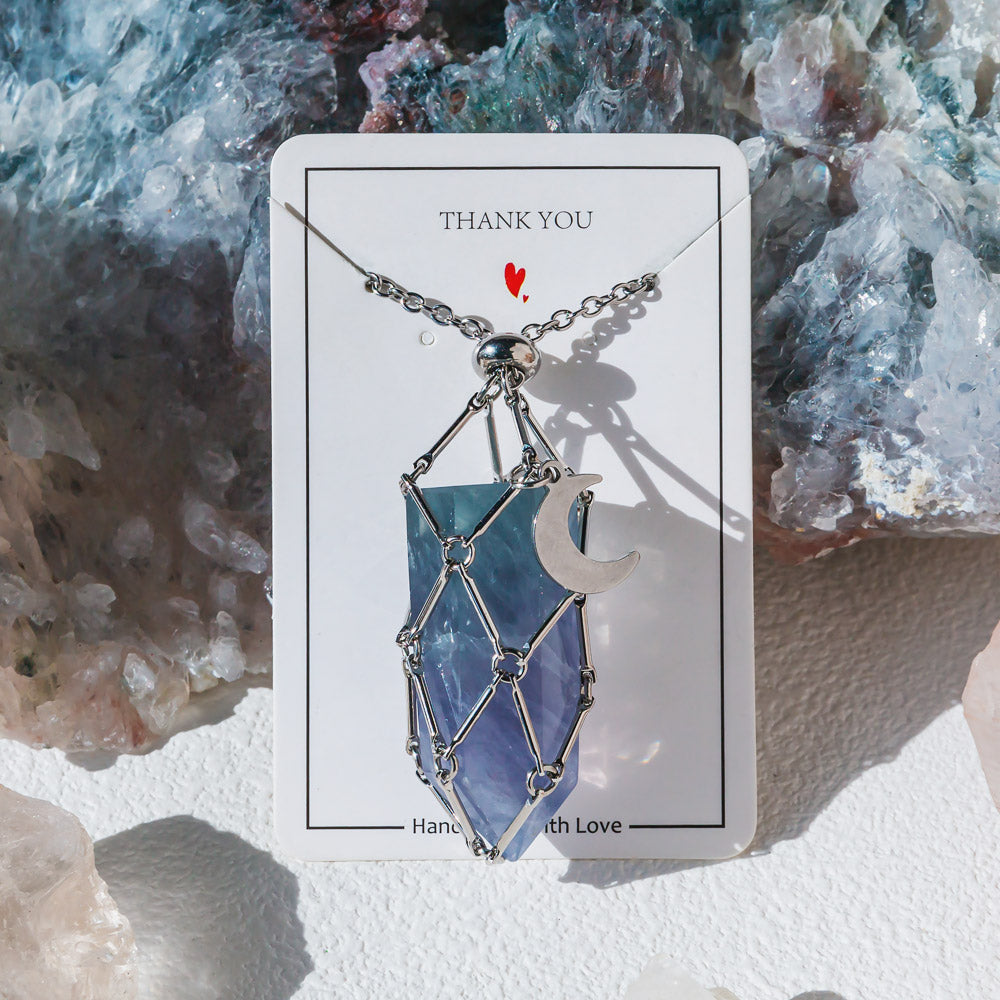 【Moon】Natural Crystal Adjustable Sliver & Golden Necklace — Tumbled/Point