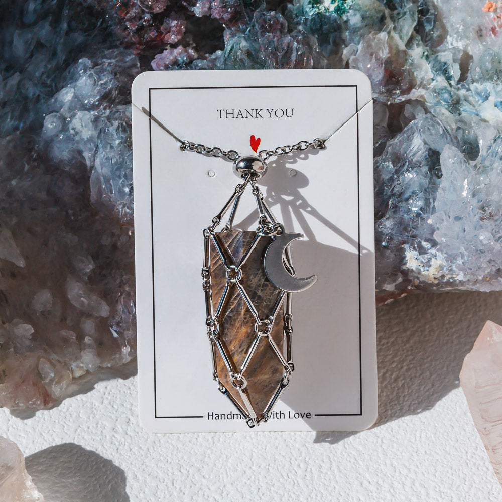 【Moon】Natural Crystal Adjustable Sliver & Golden Necklace — Tumbled/Point