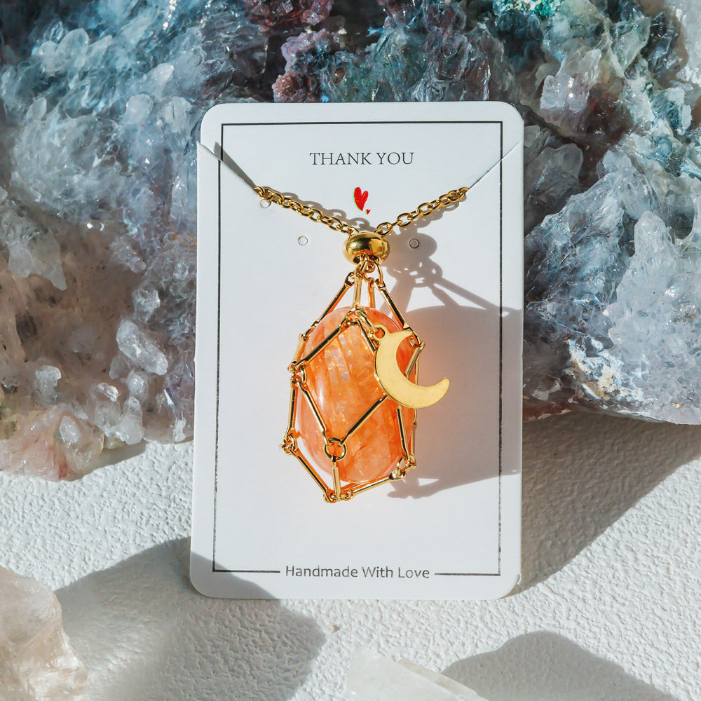 【Moon】Natural Crystal Adjustable Sliver & Golden Necklace — Tumbled/Point