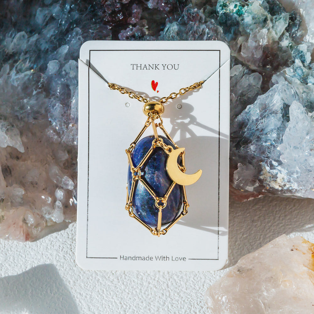 【Moon】Natural Crystal Adjustable Sliver & Golden Necklace — Tumbled/Point