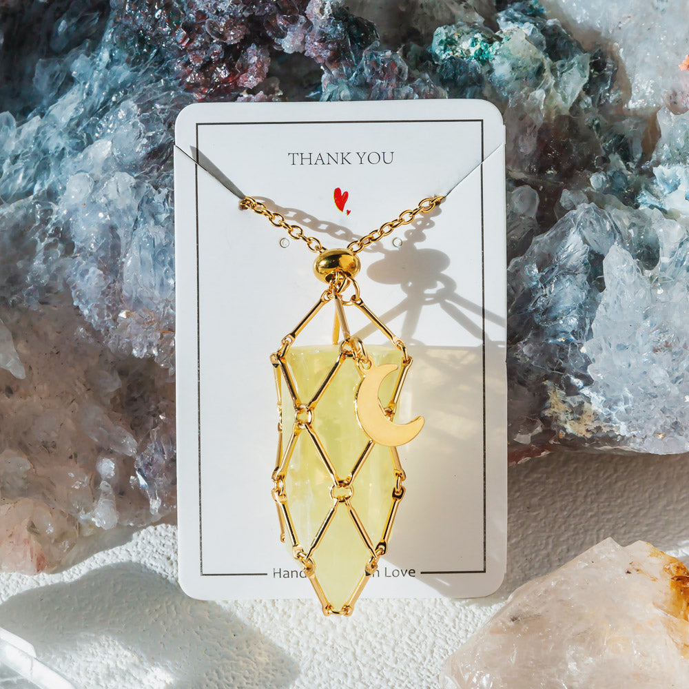 【Moon】Natural Crystal Adjustable Sliver & Golden Necklace — Tumbled/Point
