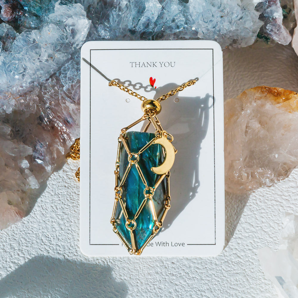 【Moon】Natural Crystal Adjustable Sliver & Golden Necklace — Tumbled/Point