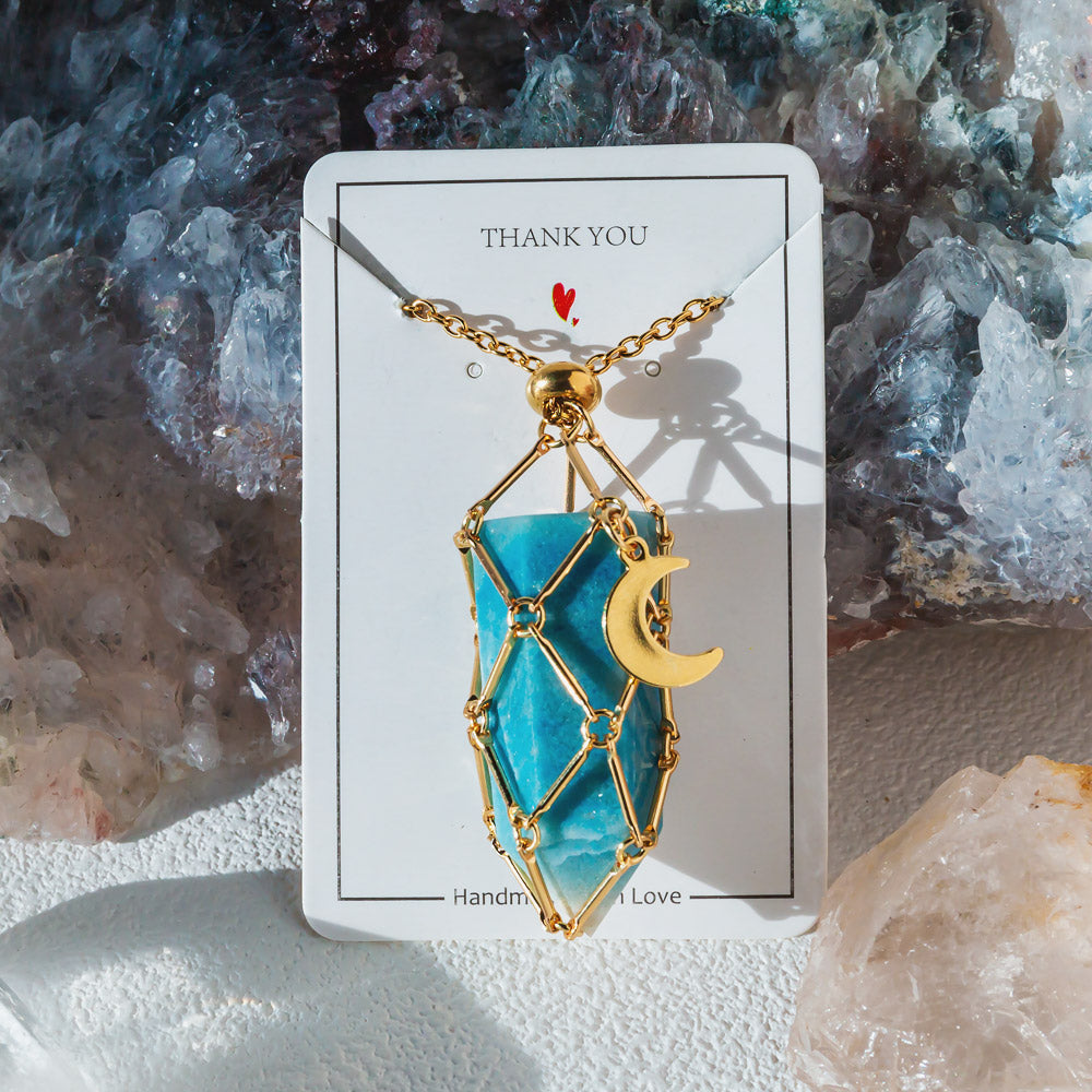 【Moon】Natural Crystal Adjustable Sliver & Golden Necklace — Tumbled/Point
