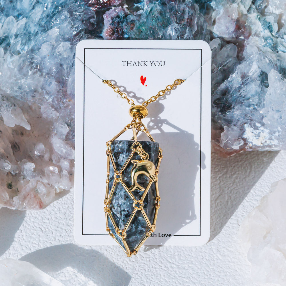 【Dolphin】Natural Crystal Adjustable Sliver & Golden Necklace — Tumbled/Point