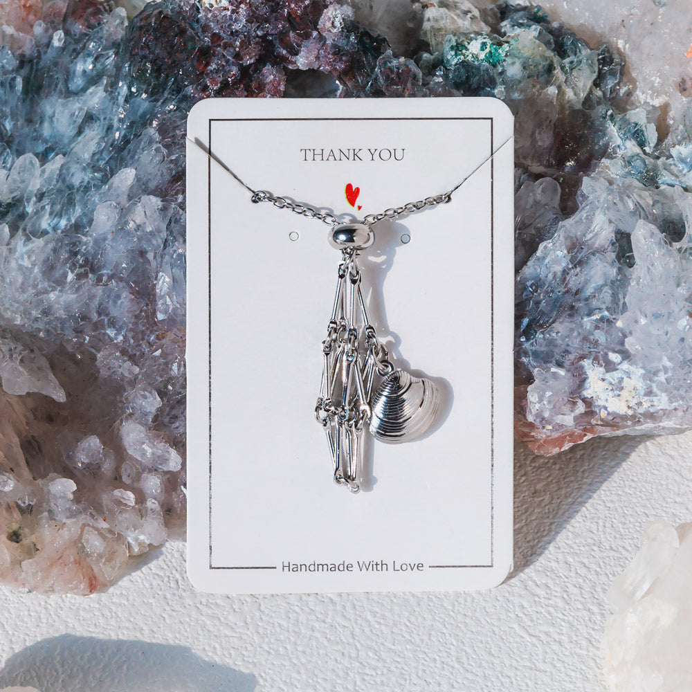 【Shell】Natural Crystal Adjustable Golden & Sliver Necklace — Tumbled/Point