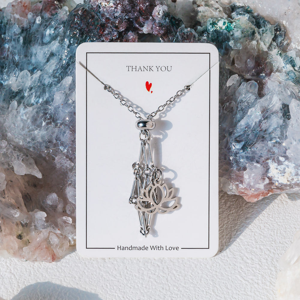 【Lotus Flower】Natural Crystal Adjustable Sliver & Golden Necklace — Tumbled/Point