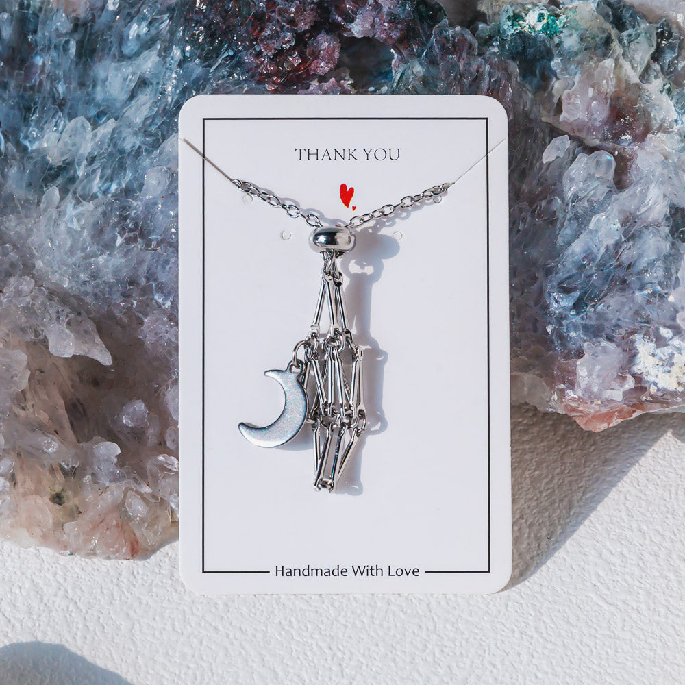 【Moon】Natural Crystal Adjustable Sliver & Golden Necklace — Tumbled/Point