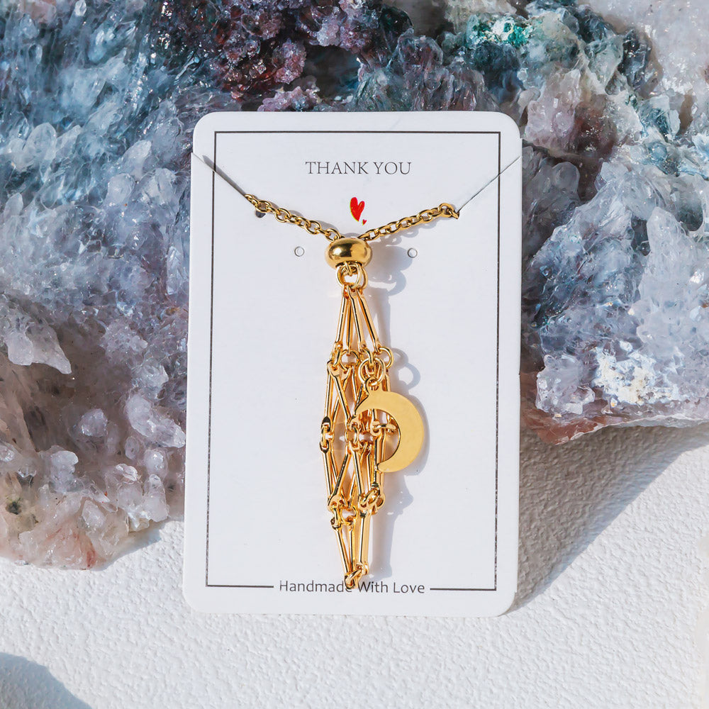 【Moon】Natural Crystal Adjustable Sliver & Golden Necklace — Tumbled/Point