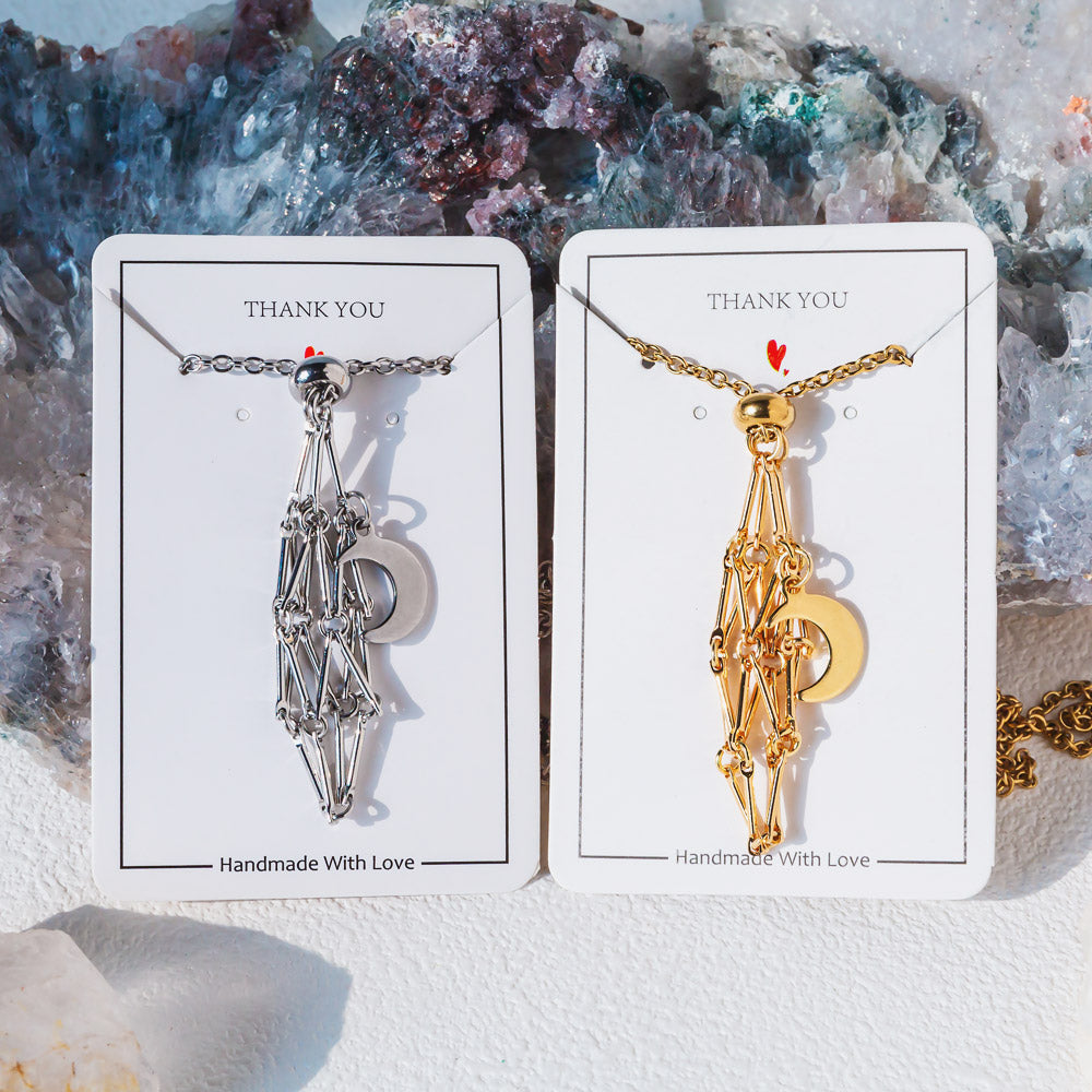 【Moon】Natural Crystal Adjustable Sliver & Golden Necklace — Tumbled/Point