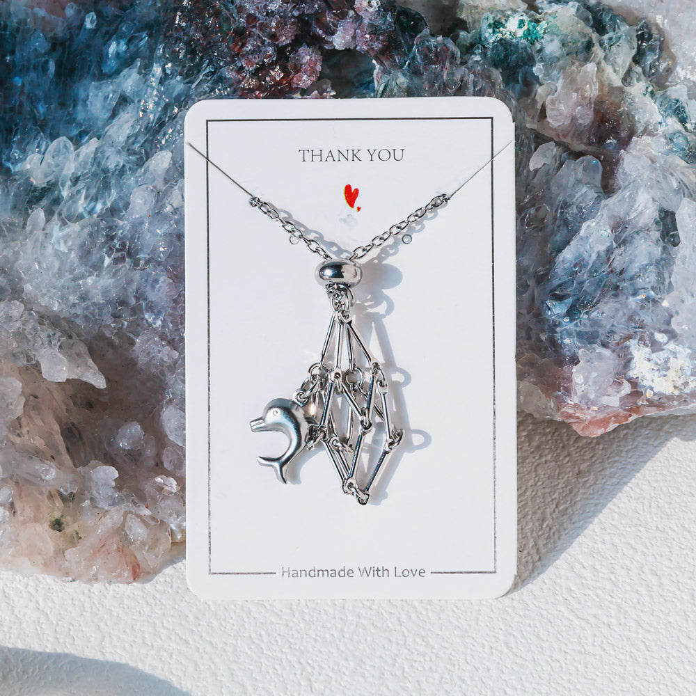 【Dolphin】Natural Crystal Adjustable Sliver & Golden Necklace — Tumbled/Point