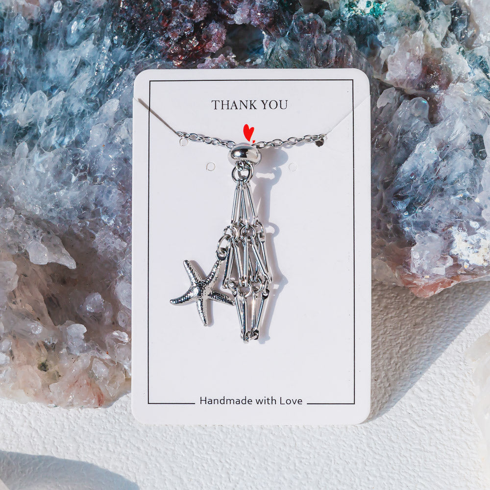 【Starfish】Natural Crystal Adjustable Sliver & Golden Necklace — Tumbled/Point