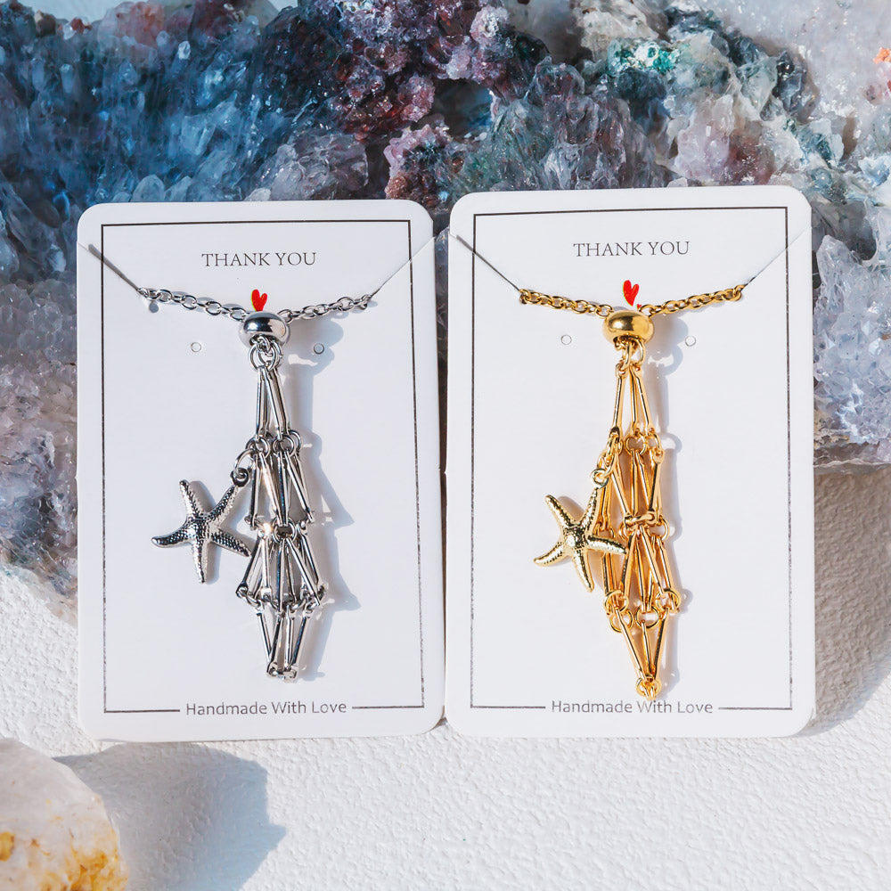 【Starfish】Natural Crystal Adjustable Sliver & Golden Necklace — Tumbled/Point