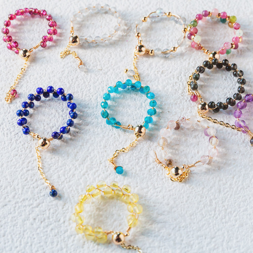 Adjustable Crystal Rings -  Handcrafted Bands