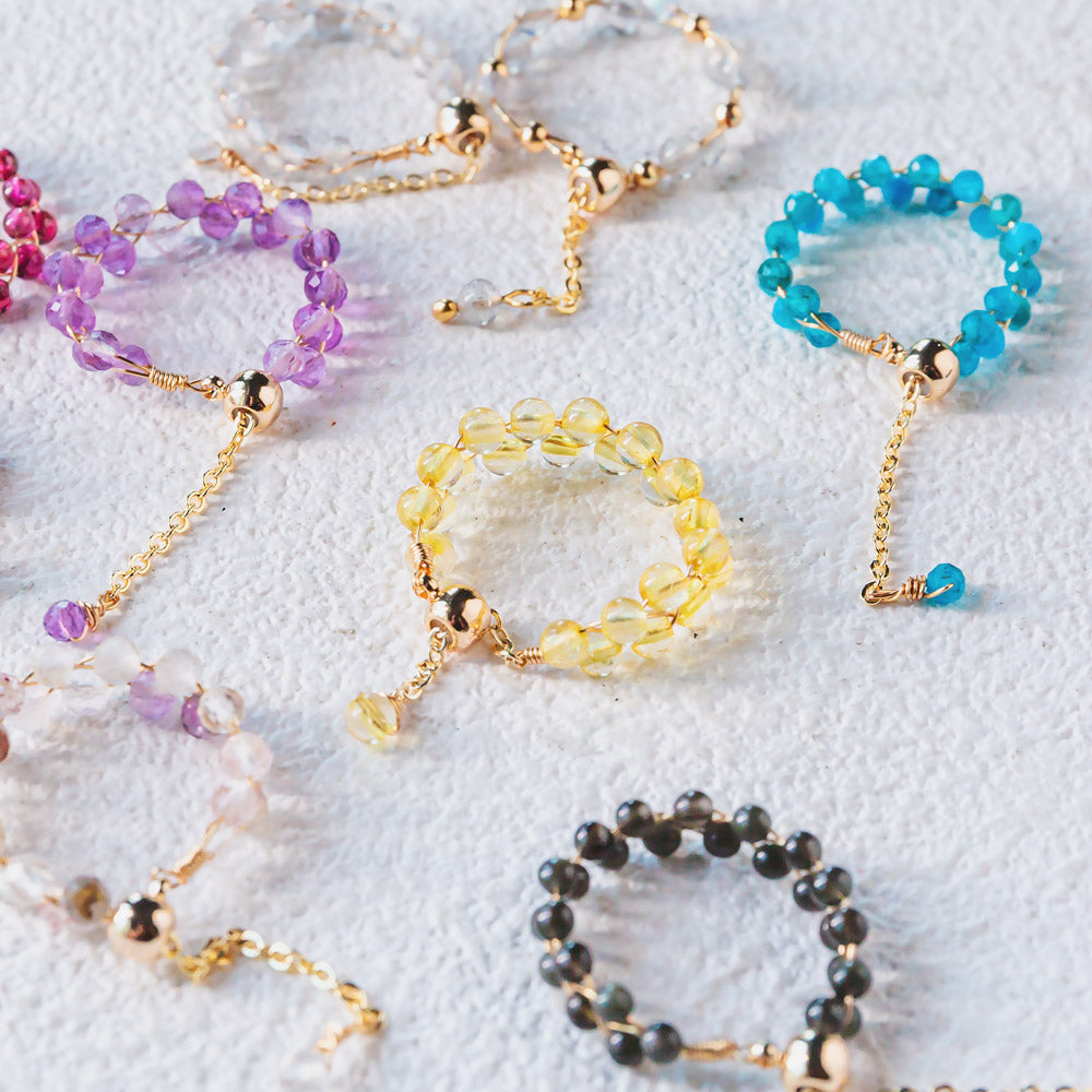 Adjustable Crystal Rings -  Handcrafted Bands