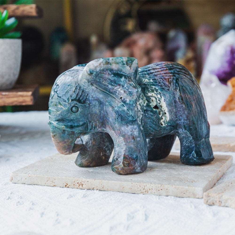 Reikistal 5‘’ Moss Agate Elephant