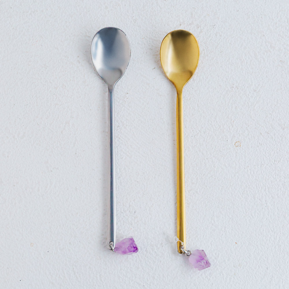 Reikistal Creative Natural Crystal Hanging Coffee Fork And Spoon Set