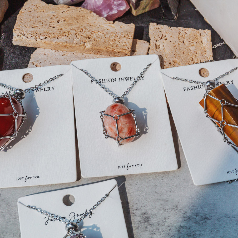 Reikistal Natural Crystal Net Metal Bamboo Necklace Woven Pendant