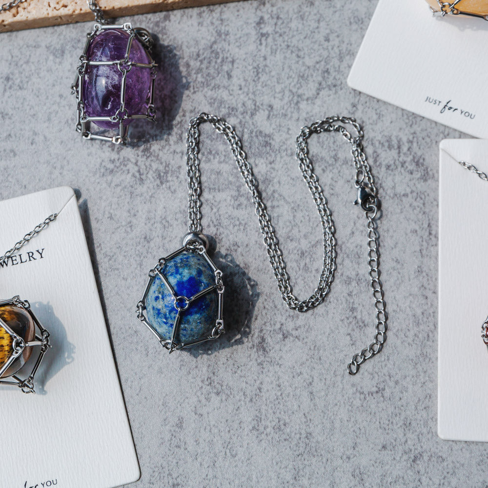 Reikistal Natural Crystal Net Metal Bamboo Necklace Woven Pendant