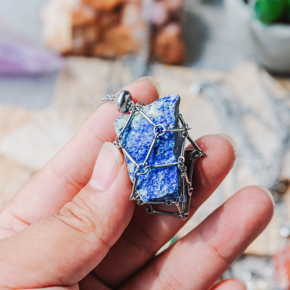 Reikistal Natural Crystal Net Metal Bamboo Necklace Woven Pendant