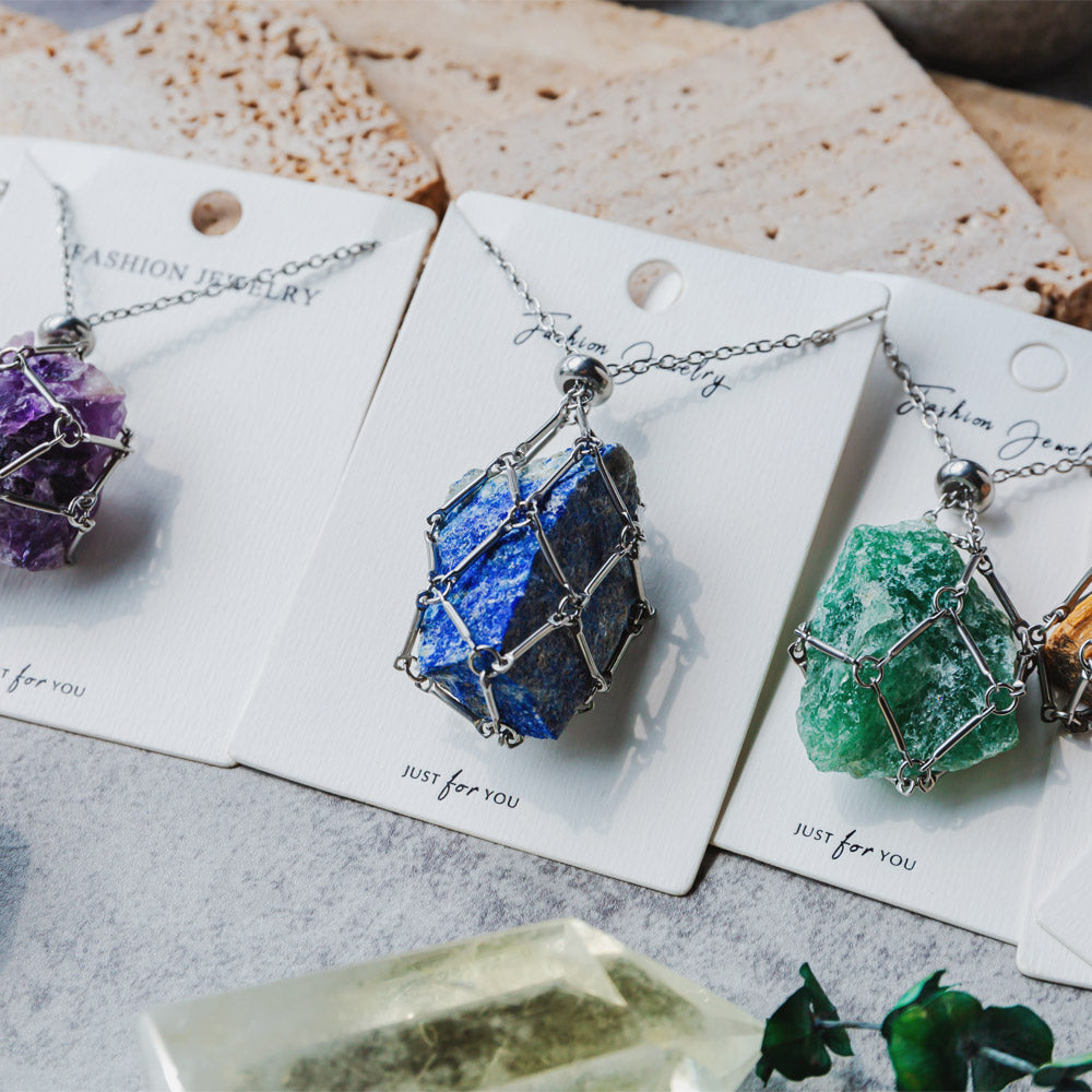 Reikistal Natural Crystal Net Metal Bamboo Necklace Woven Pendant