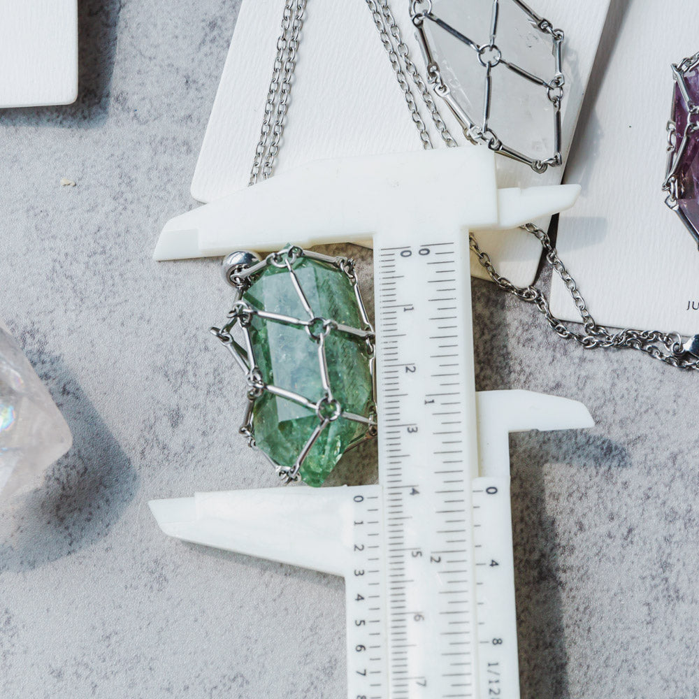 Reikistal Natural Crystal Net Metal Bamboo Necklace Woven Pendant