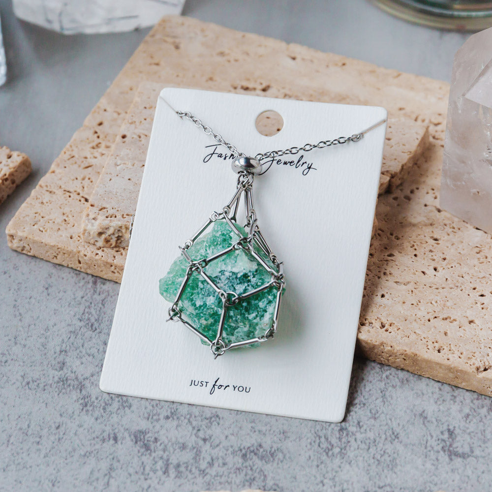 Reikistal Natural Crystal Net Metal Bamboo Necklace Woven Pendant