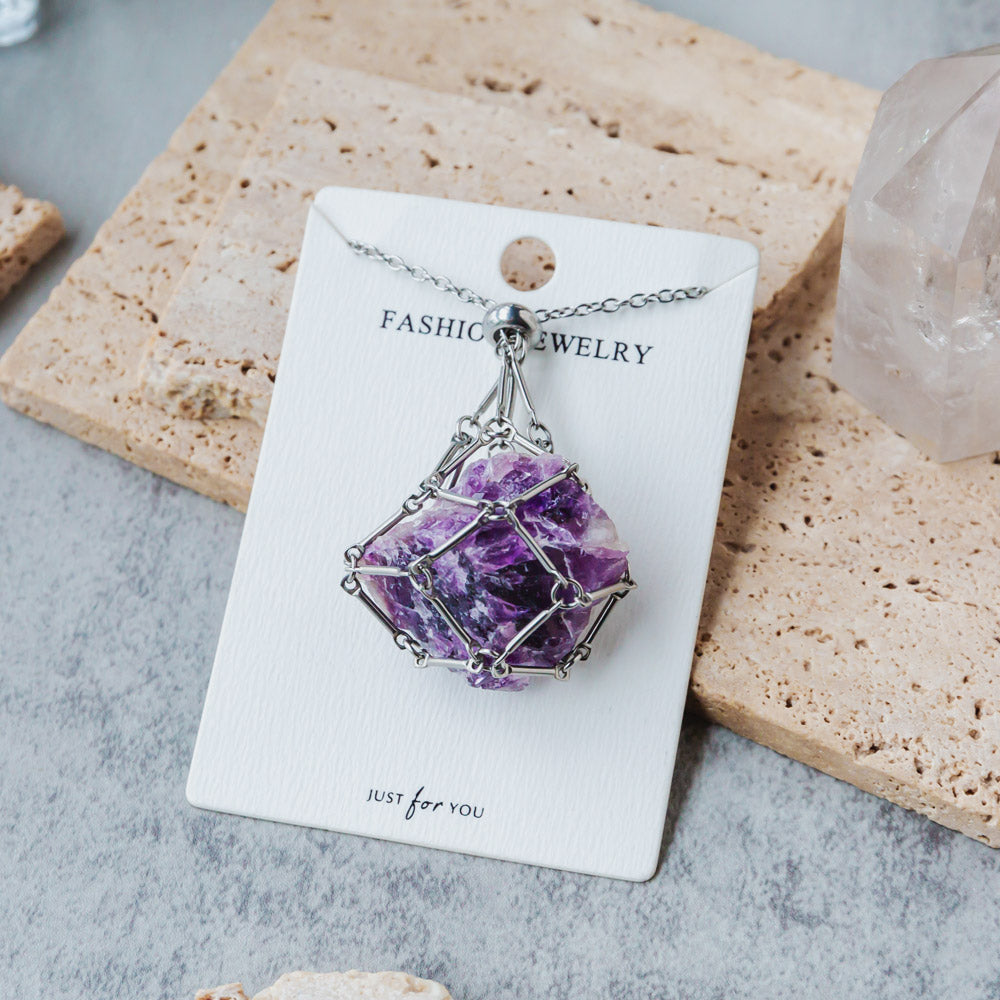 Reikistal Natural Crystal Net Metal Bamboo Necklace Woven Pendant