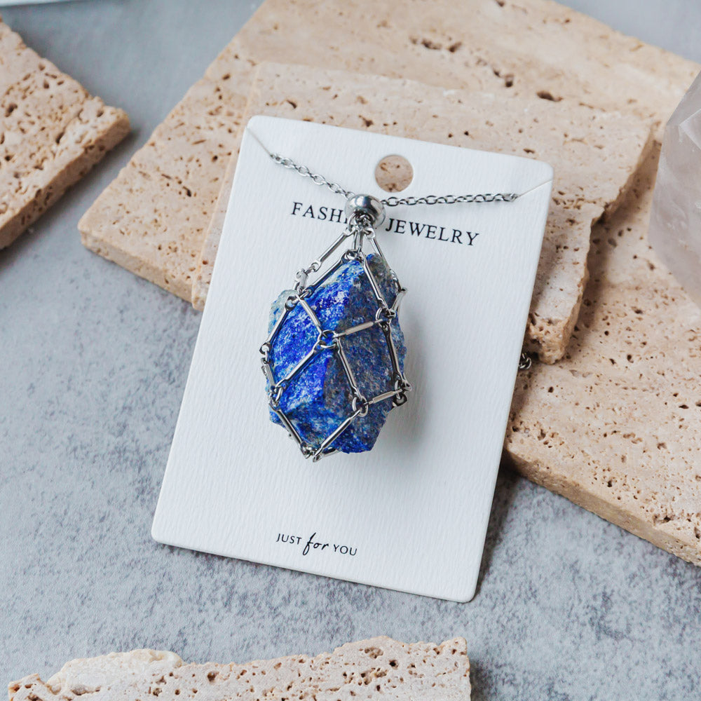 Reikistal Natural Crystal Net Metal Bamboo Necklace Woven Pendant