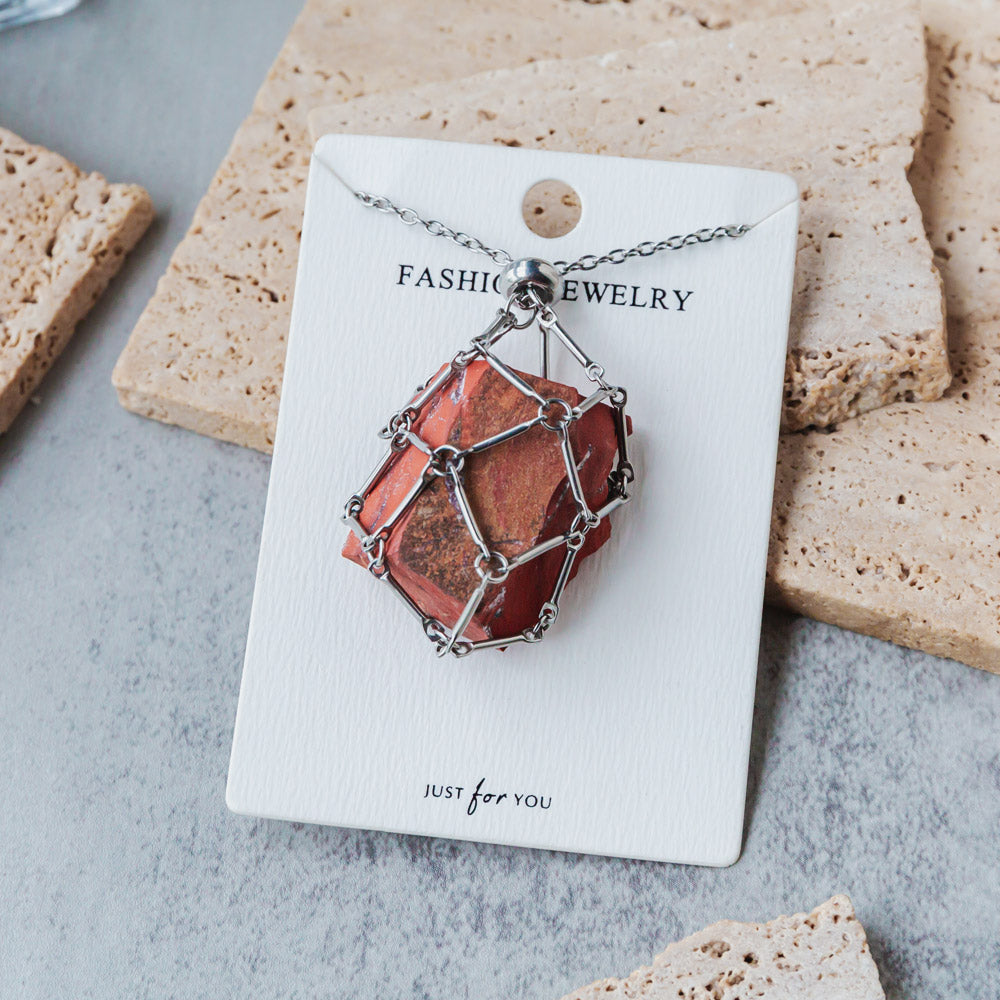 Reikistal Natural Crystal Net Metal Bamboo Necklace Woven Pendant