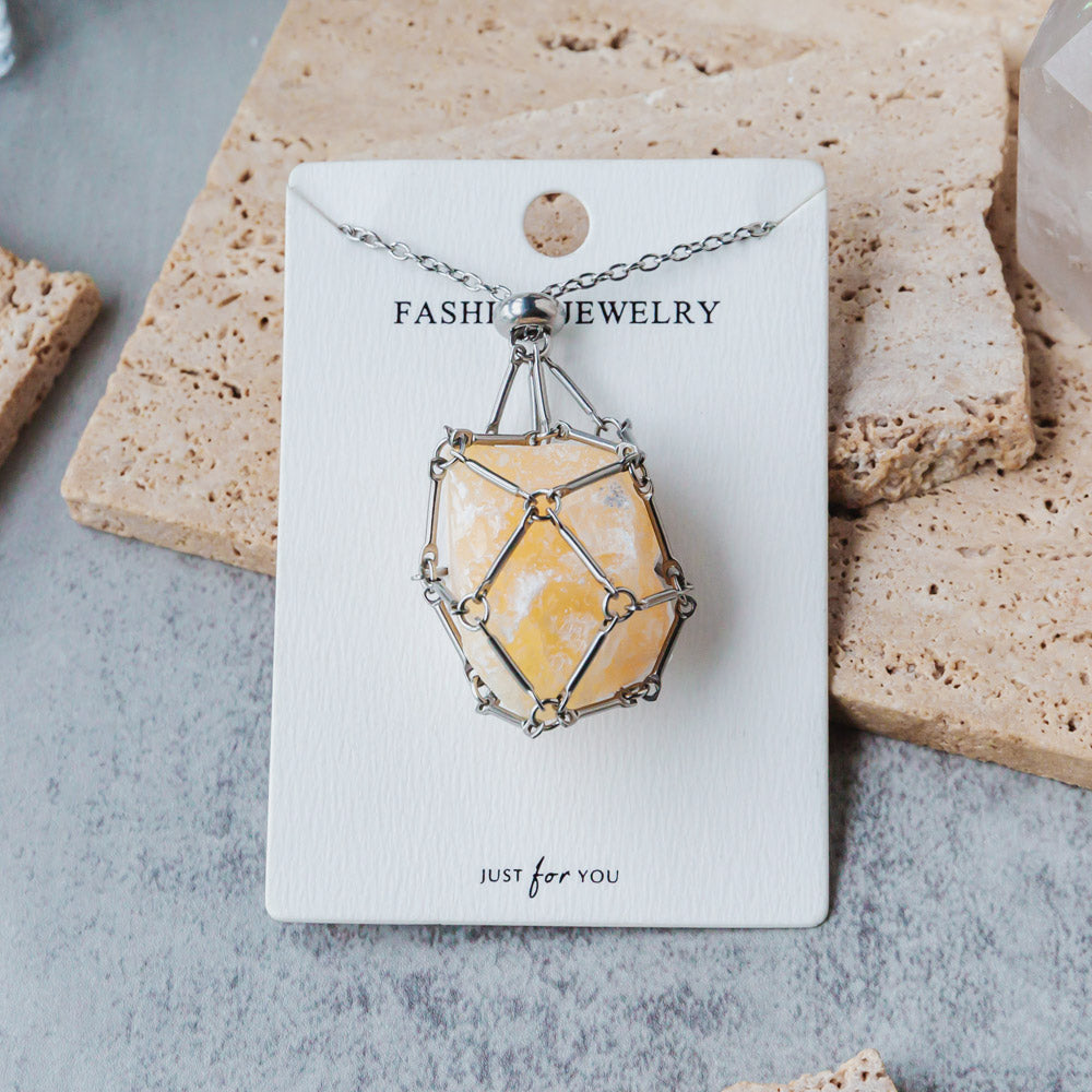 Reikistal Natural Crystal Net Metal Bamboo Necklace Woven Pendant