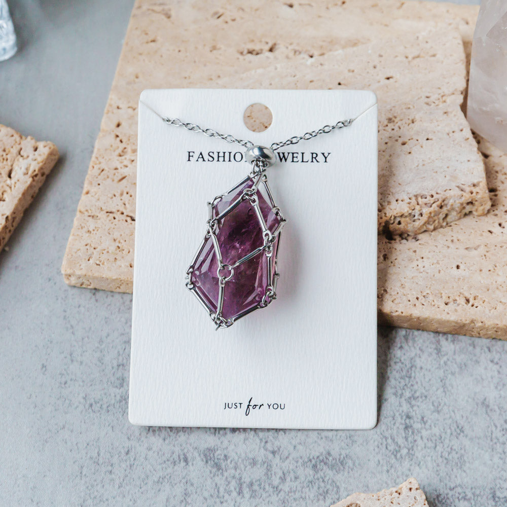 Reikistal Natural Crystal Net Metal Bamboo Necklace Woven Pendant