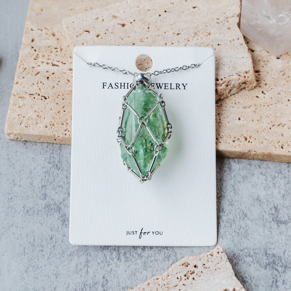 Reikistal Natural Crystal Net Metal Bamboo Necklace Woven Pendant