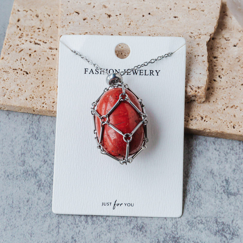 Reikistal Natural Crystal Net Metal Bamboo Necklace Woven Pendant