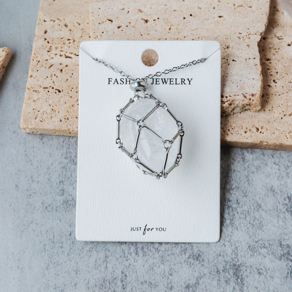 Reikistal Natural Crystal Net Metal Bamboo Necklace Woven Pendant