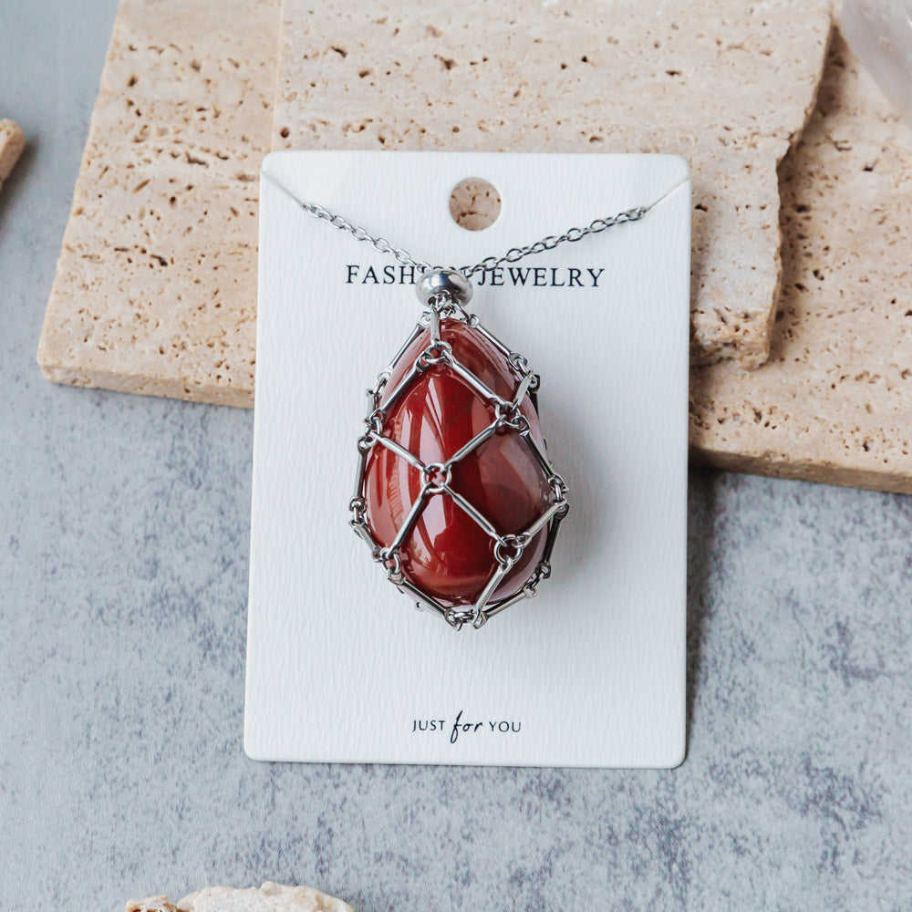 Reikistal Natural Crystal Net Metal Bamboo Necklace Woven Pendant