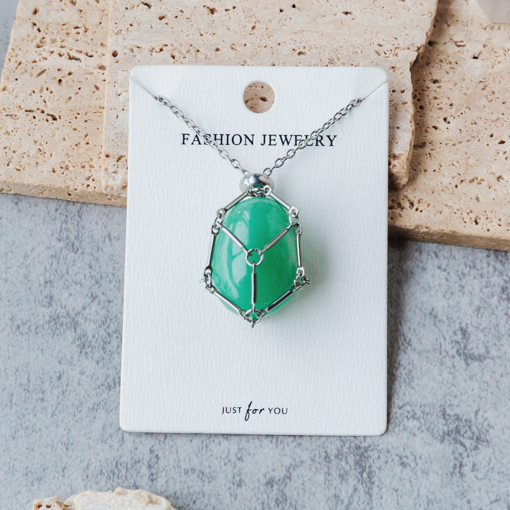 Reikistal Natural Crystal Net Metal Bamboo Necklace Woven Pendant