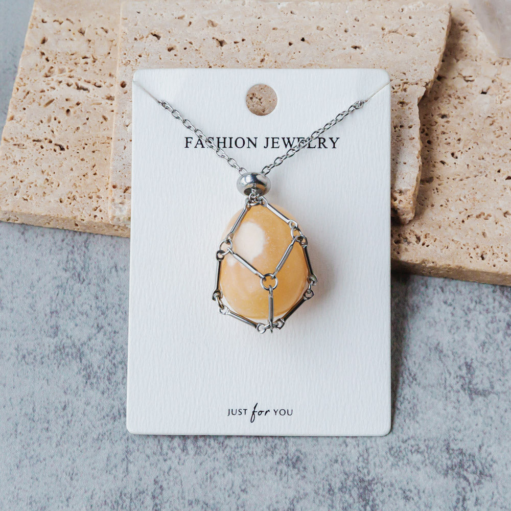 Reikistal Natural Crystal Net Metal Bamboo Necklace Woven Pendant