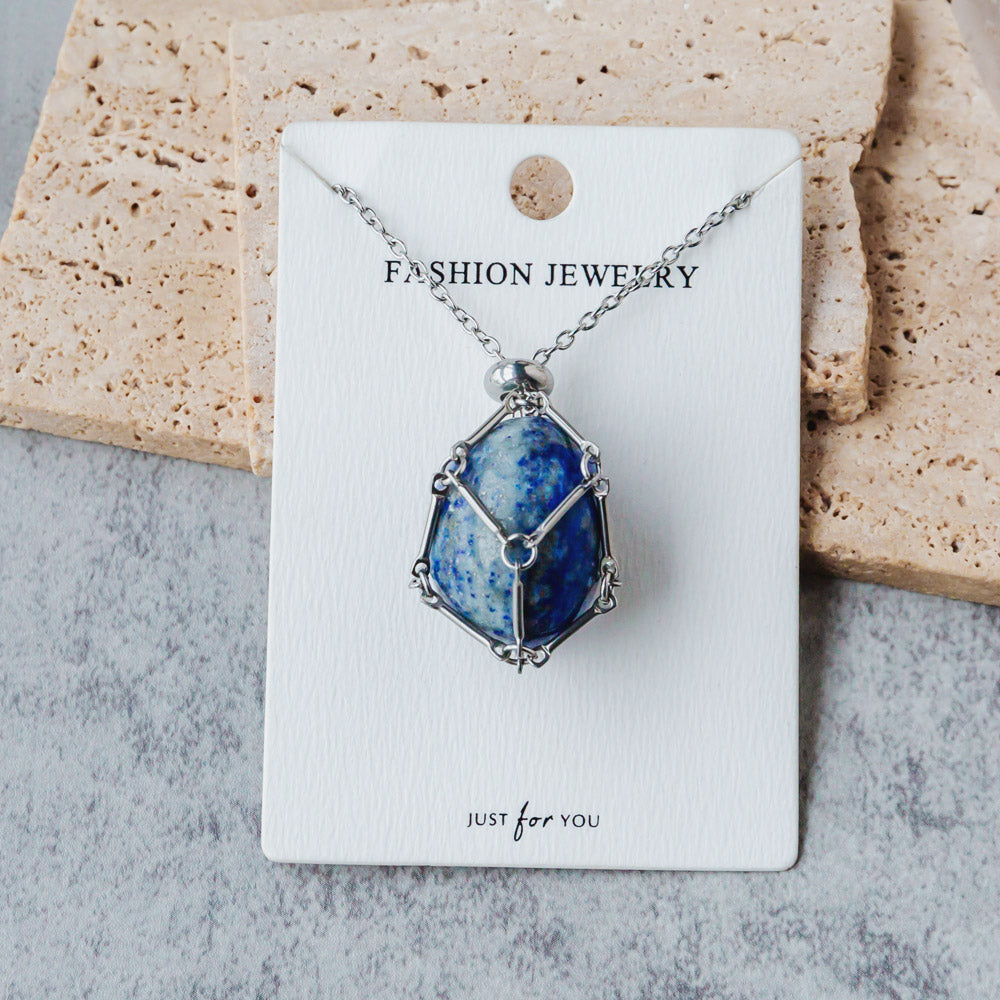 Reikistal Natural Crystal Net Metal Bamboo Necklace Woven Pendant