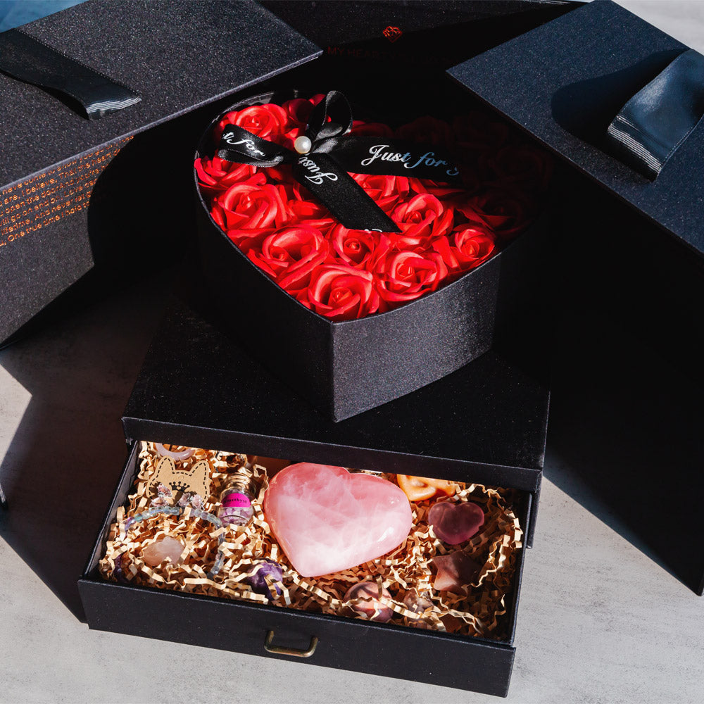 Reikistal Valentine's Day Rubik's Cube Rose Gift Box Natural Crystal Two-door Drawer Gift Box