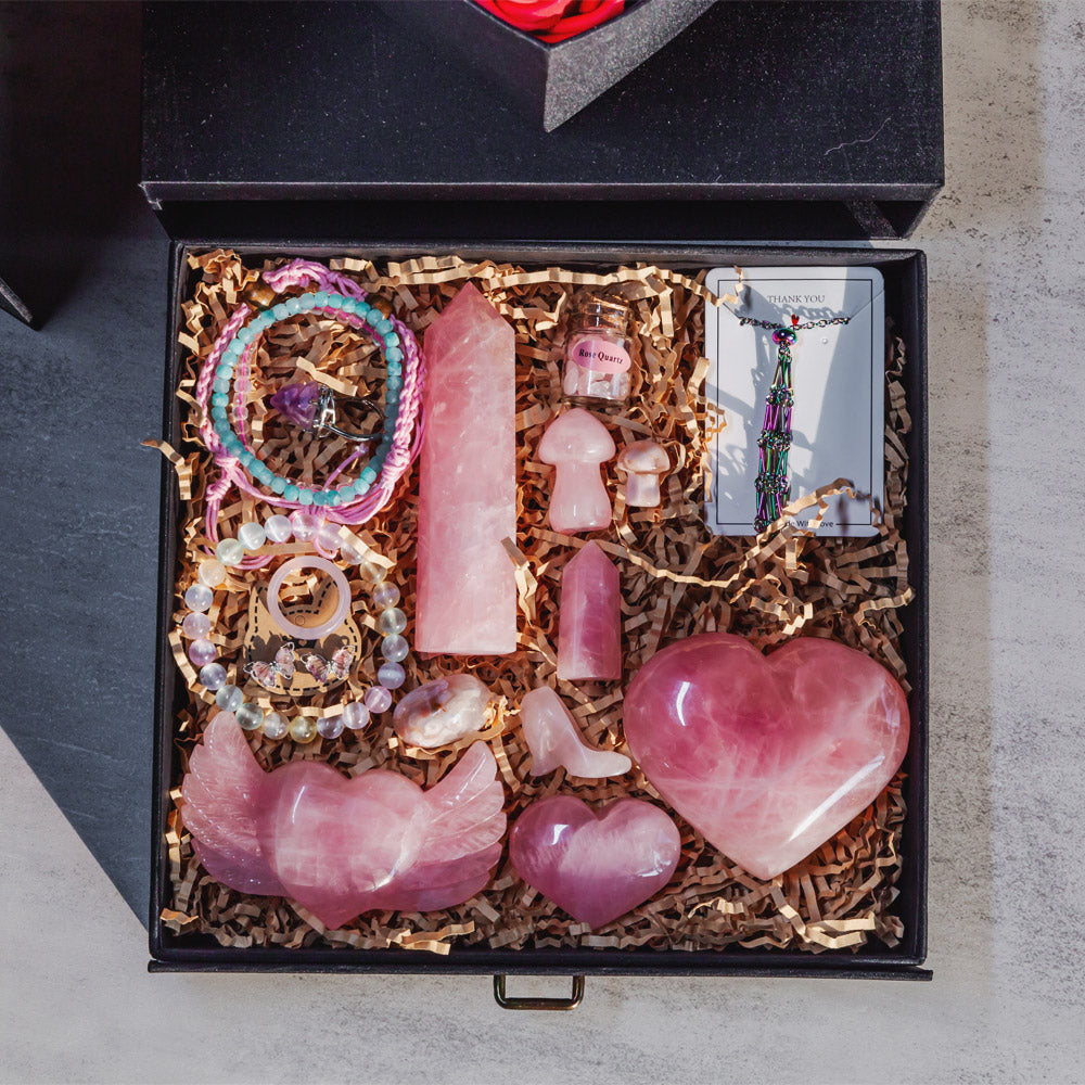 Reikistal Valentine's Day Rubik's Cube Rose Gift Box Natural Crystal Two-door Drawer Gift Box