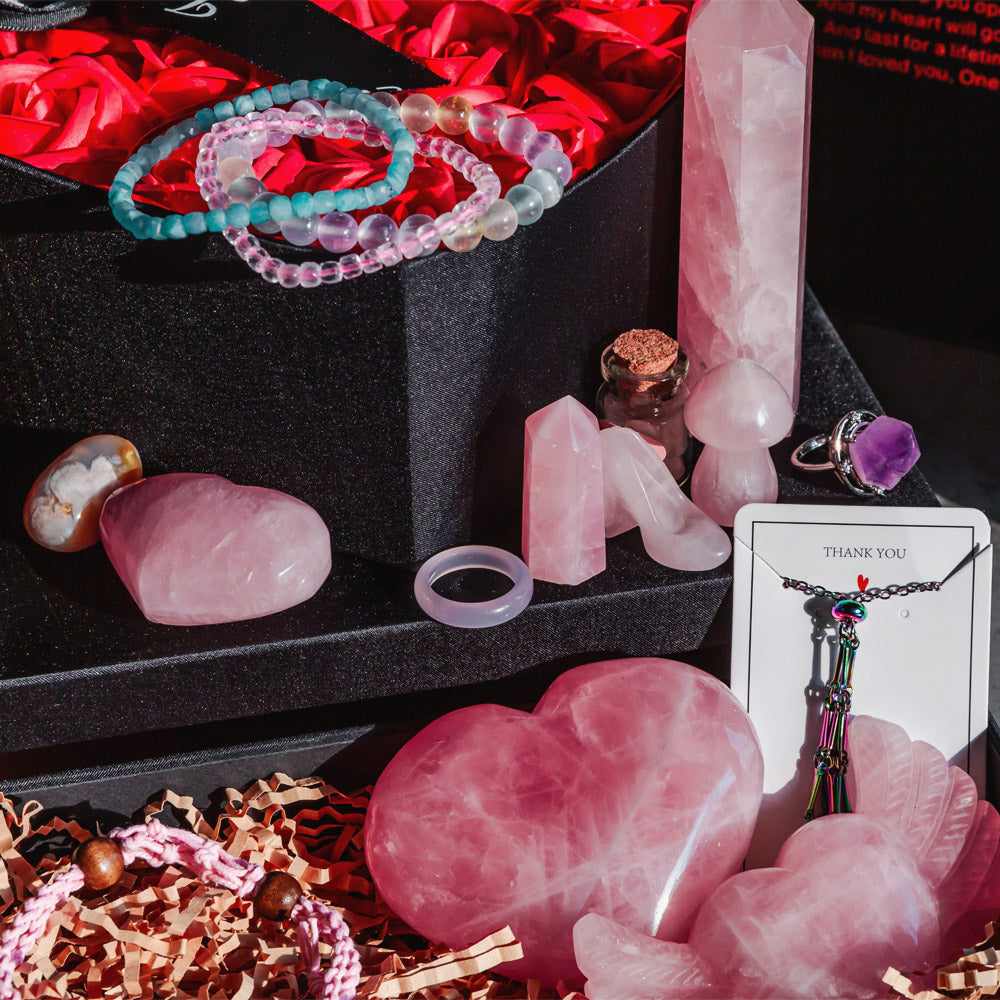 Reikistal Valentine's Day Rubik's Cube Rose Gift Box Natural Crystal Two-door Drawer Gift Box